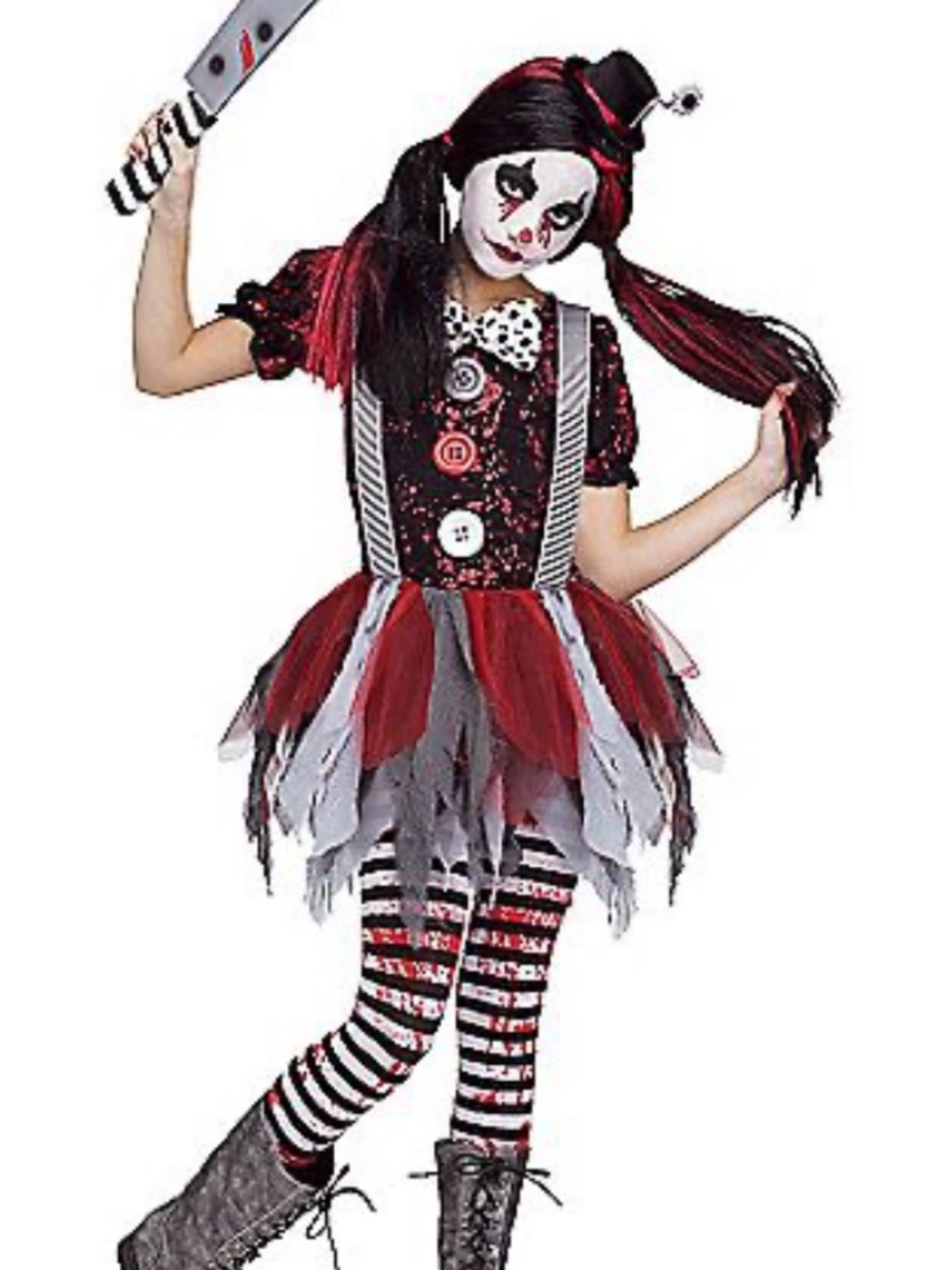 Girls Creepy Killer Clown Costume Size Large or 12/14